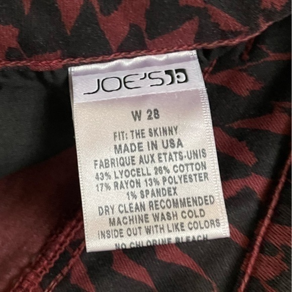 Joe’s Jeans Wild Burgundy/Black Print The Skinny Mid Rise Jeans - Picture 5 of 5